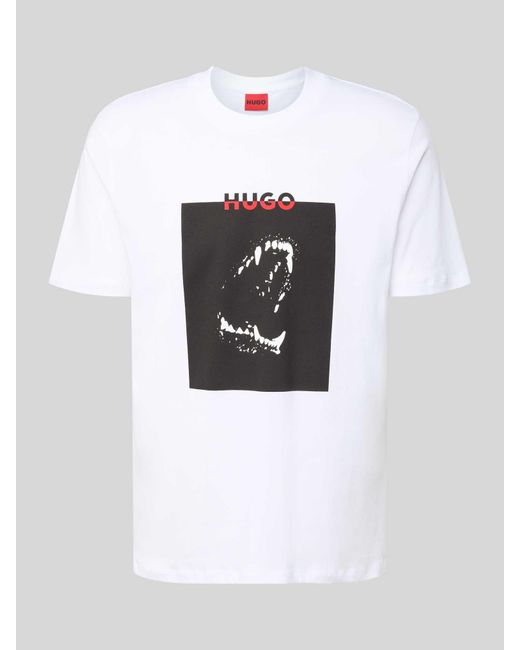 HUGO T-Shirt Met Motief- En Labelprint, Model 'Dobero' in het White voor heren