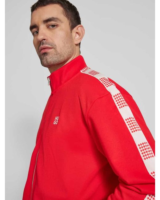 HUGO Sweatjacke mit Label-Stitching Modell 'Dusino' in Red für Herren