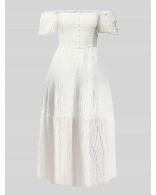 Apricot White Midikleid in Crinkle-Optik