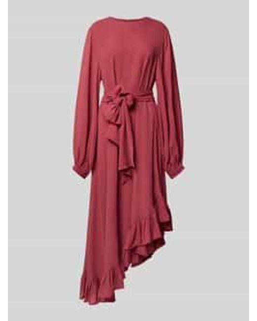 Essentiel Antwerp Flatteuze Maxi-Jurk Met Asymmetrische Ruchezoom, Model 'Iflower' in het Red