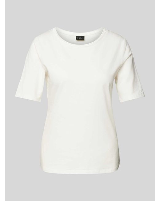 S.oliver Shaped Fit T-Shirt Van Katoenmix Met Satijngarnering Op De Hals in het Natural