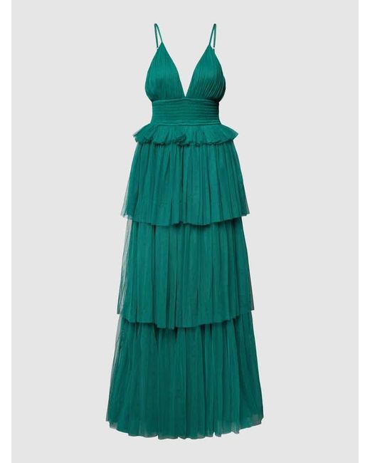 LACE & BEADS Green Abendkleid mit tiefem V-Ausschnitt