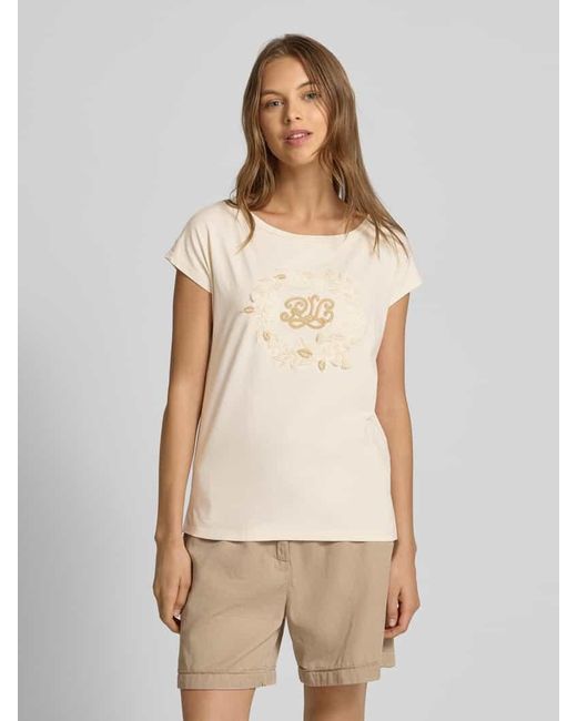 Ralph Lauren Natural T-Shirt mit geripptem U-Boot-Ausschnitt Modell 'GRIETA'