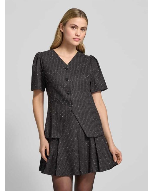 Neo Noir Black Slim Fit Bluse mit V-Ausschnitt und Puffärmeln Modell 'Jules'