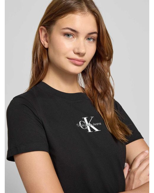 Calvin Klein T-shirt Met Labelstitching En Ronde Hals in het Black