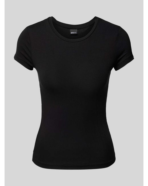 Gina Tricot Black T-Shirt mit geripptem Rundhalsausschnitt