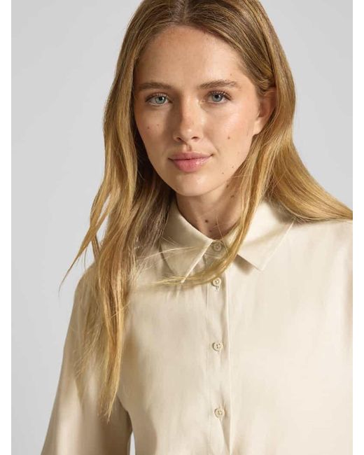 Comma, Natural Bluse aus Lyocell-Mix mit Hemdblusenkragen