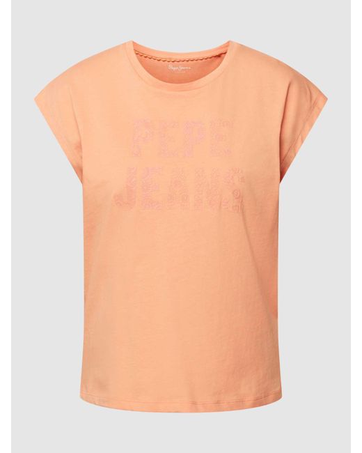 Pepe Jeans T-shirt Met Labelprint in het Pink