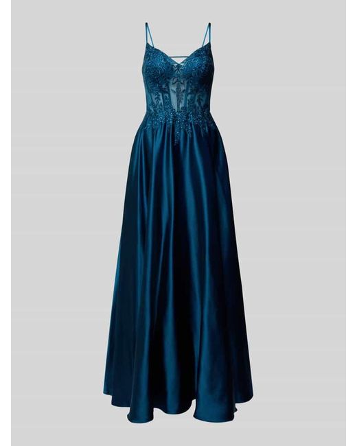 Luxuar Blue Abendkleid mit Ziersteinbesatz