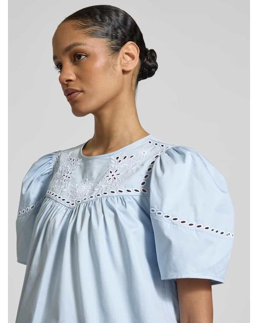 Scotch & Soda Blue Regular Fit Bluse Mit Lochstickerei
