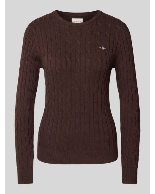 Gant Gebreide Pullover Met Kabelpatroon in het Brown