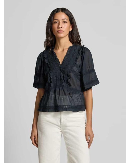 Neo Noir Blue Regular Fit Bluse mit V-Ausschnitt Modell 'Evienne'