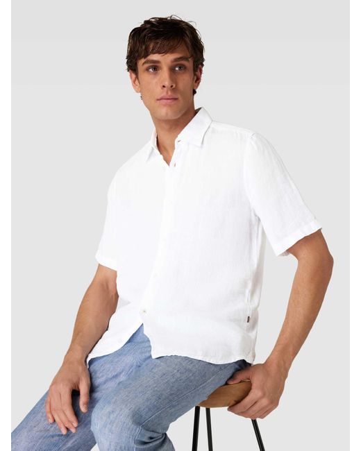 Boss Regular Fit Linnen Overhemd Met 1/2-mouwen in het White voor heren