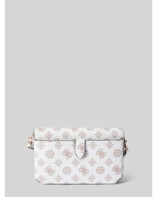 Guess White Crossbody Bag mit Allover-Label-Print Modell 'LORALEE'