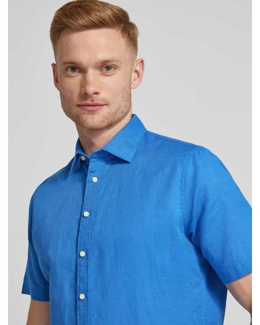Jake*s Slim Fit Leinenhemd mit Kentkragen in Blue für Herren