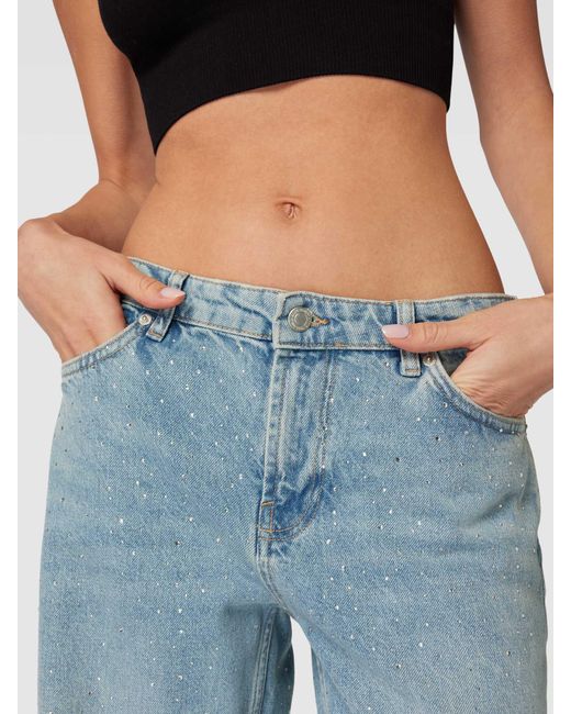 ONLY Blue Wide Fit Jeans mit Allover-Ziersteinbesatz Modell 'COBAIN'