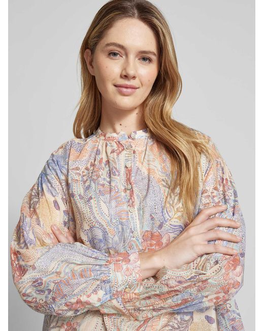 0039 Italy Blouseshirt Met Ronde Hals in het Natural