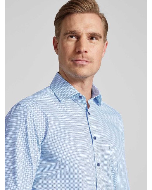 Olymp Modern Fit Zakelijk Overhemd Met All-over Motief in het Blue voor heren