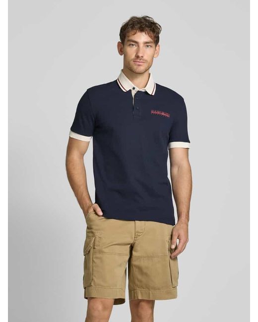 Napapijri Slim Fit Poloshirt mit Label-Print in Blue für Herren