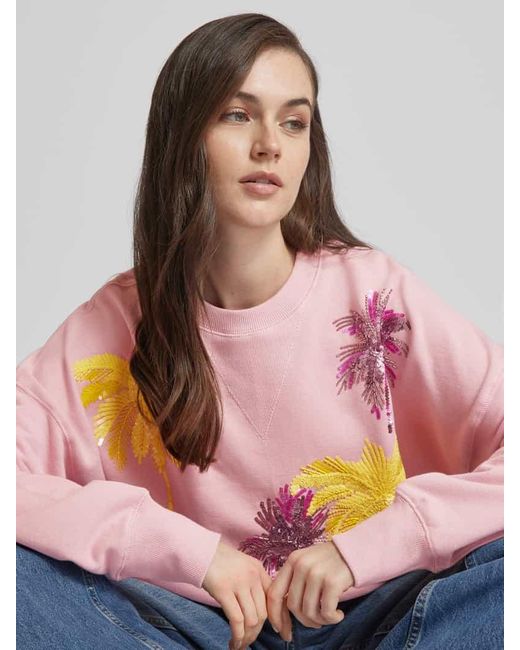 Essentiel Antwerp Pink Sweatshirt mit Pailletten- und Ziersteinbesatz