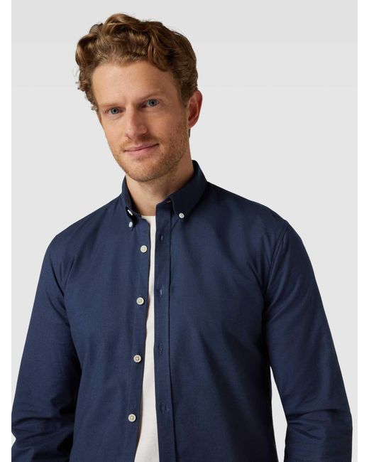 Lindbergh Slim Fit Freizeithemd mit Button-Down-Kragen Modell 'Oxford' in Blue für Herren