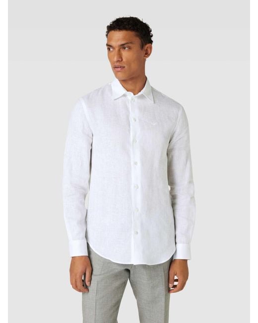 Emporio Armani Slim Fit Freizeithemd mit Logo-Stitching in White für Herren
