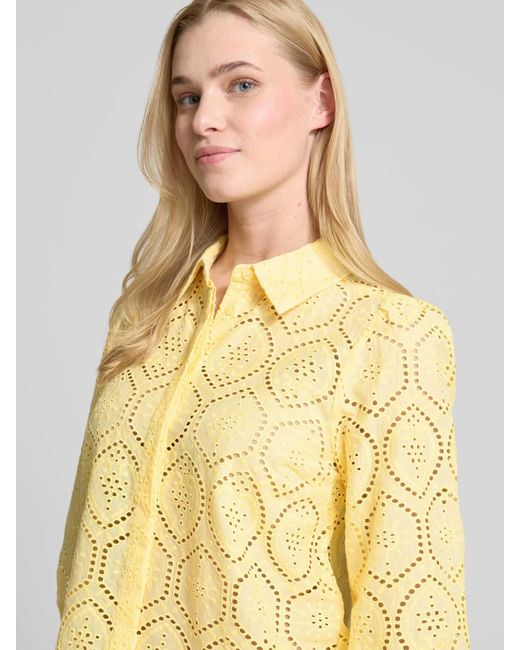 Freequent Regular Fit Blouse Met Broderie Anglaise, Model 'Agy' in het Yellow