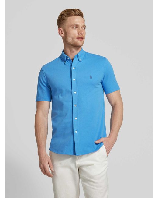 Polo Ralph Lauren Freizeit-Hemd mit Polokragen und unifarbenem Design in Blue für Herren
