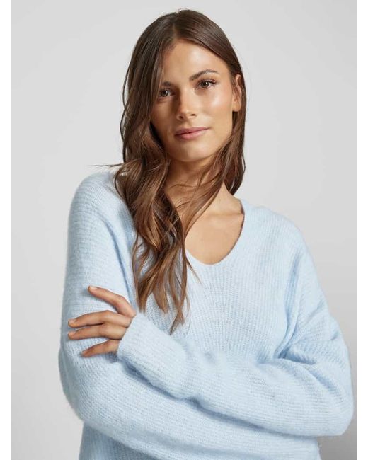 Mos Mosh Blue Oversized Strickpullover Mit Label-Applikation Modell 'Thora'