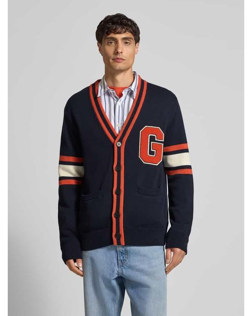 Gant Strickjacke mit V-Ausschnitt und Eingrifftaschen in Blue für Herren