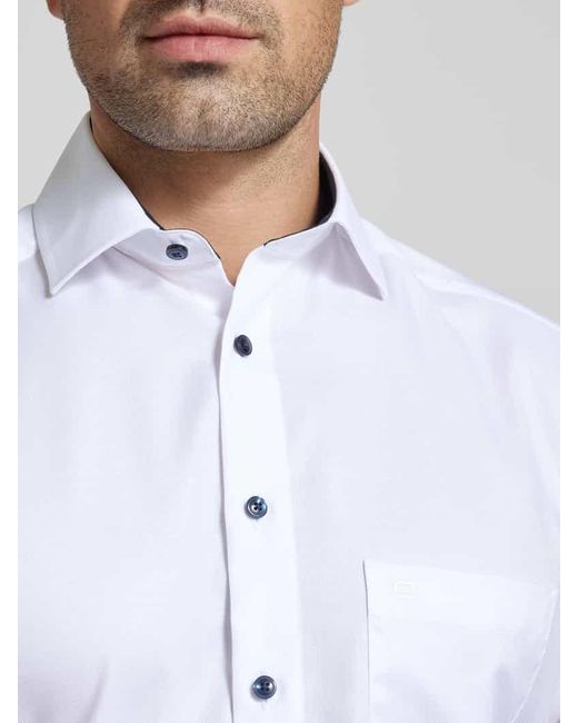 Olymp Regular Fit Business-Hemd mit logo-Stitching Modell 'Global' in White für Herren