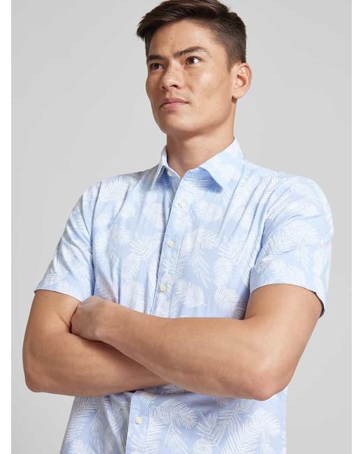 Jake*s Casual Fit Business-Hemd mit Allover-Muster in Blue für Herren