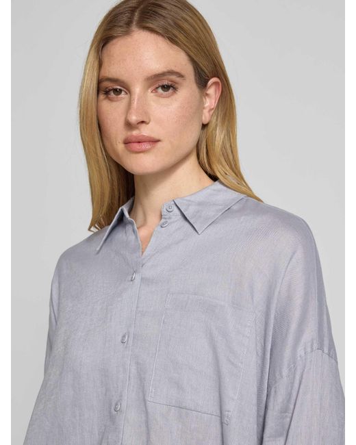 Drykorn Relaxed Fit Linnen Blouse Met Borstzak, Model 'Namida' in het Gray