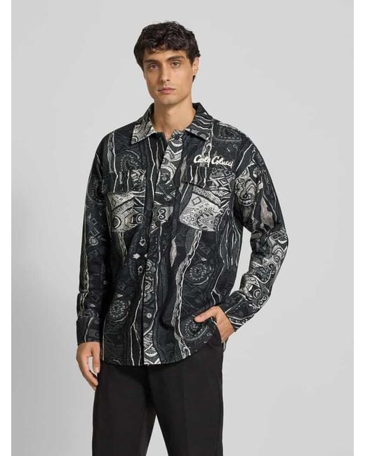 carlo colucci Loose Fit Hemdjacke mit Label-Stitching in Gray für Herren
