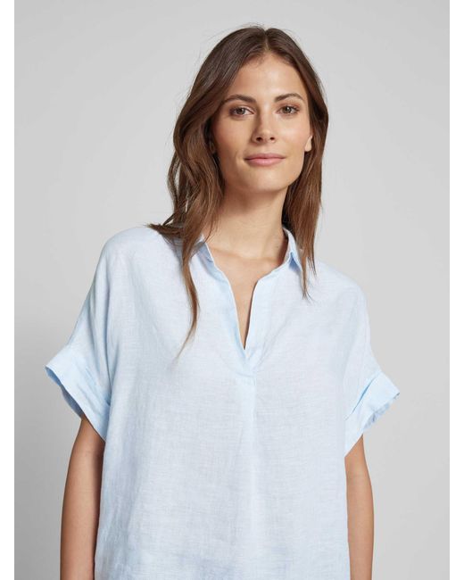 0039 Italy Regular Fit Blouseshirt Van Linnen Met Kapmouwen, Model 'Derry' in het Blue