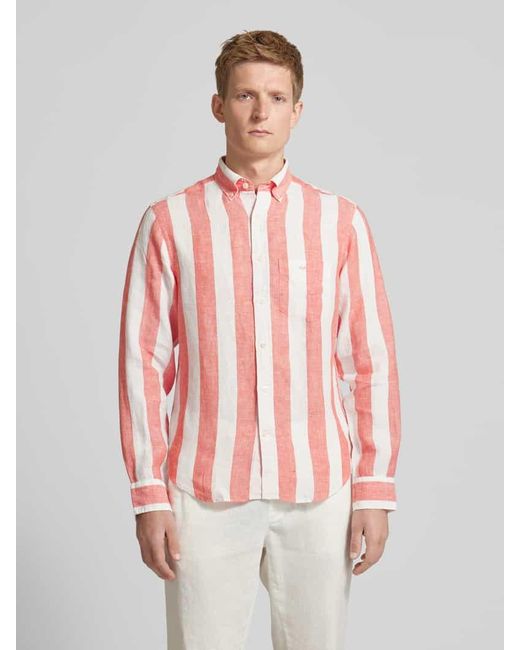 Gant Regular Fit Leinenhemd mit Blockstreifen in Pink für Herren