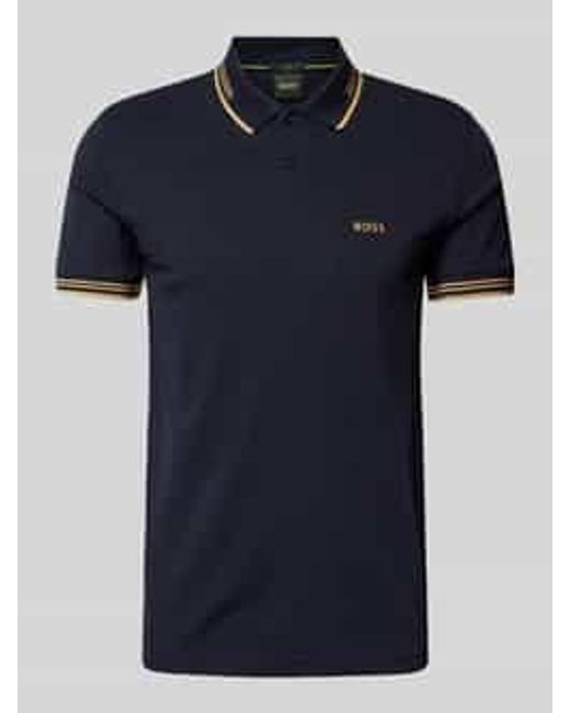 Boss Slim Fit Poloshirt Met Labelprint, Model 'Paul' in het Blue voor heren
