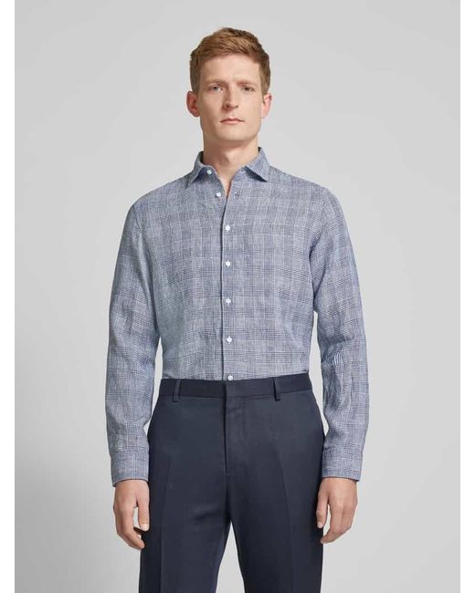 Seidensticker Slim Fit Leinenhemd mit Glencheck-Muster in Blue für Herren