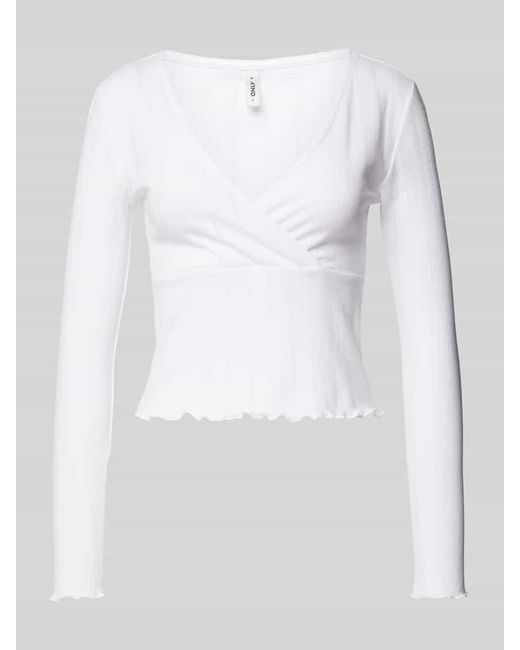 ONLY White Slim Fit Langarmshirt Aus Baumwoll-Mix Modell 'Carlotta'