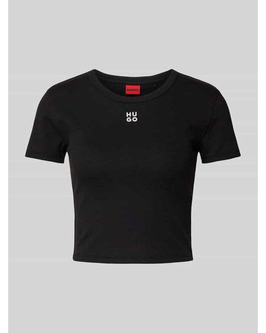 HUGO Black Cropped T-Shirt mit Label-Print