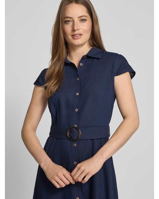 Apricot Blue Hemdblusenkleid aus Viskose-Leinen-Mix mit Gürtel