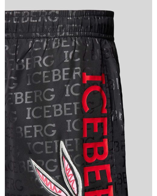 Iceberg Badehose mit Allover-Label-Print in Gray für Herren