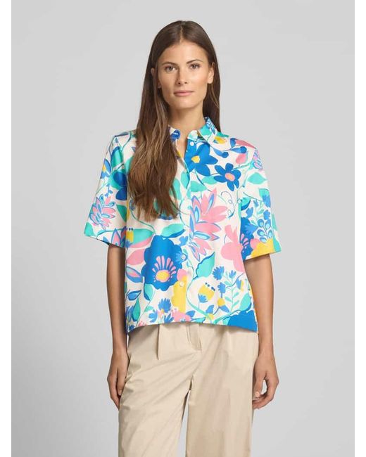 Eterna Blue Regular Fit Bluse im Allover-Look