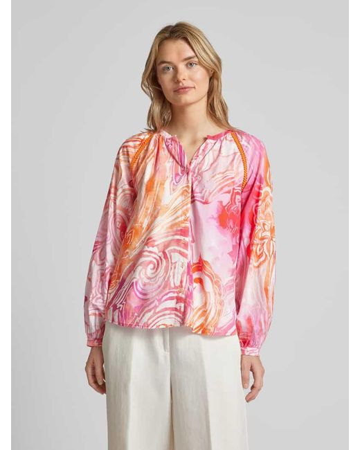 Emily Van Den Bergh Pink Bluse im Batik-Look mit V-Ausschnitt