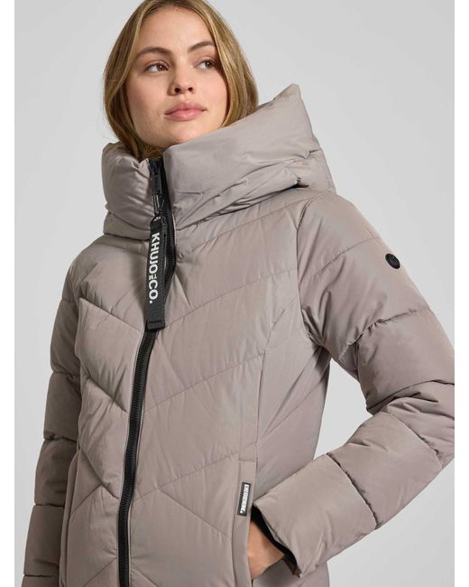 Khujo Regular Fit Gewatteerde Lange Jas Met Logoprint, Model 'Darka' in het Natural