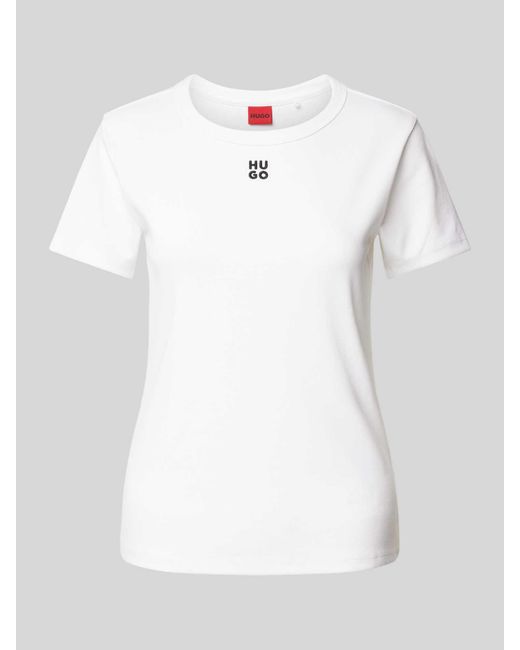 HUGO T-shirt Met Labelstitching in het White