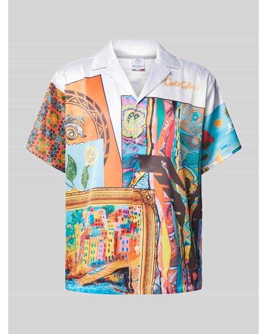 carlo colucci Oversize Fit Freizeithemd mit Label- und Motiv-Print in Multicolor für Herren