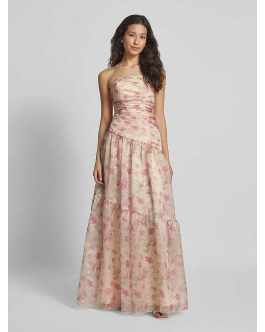 Luxuar Pink Abendkleid mit Volantsaum und Raffungen