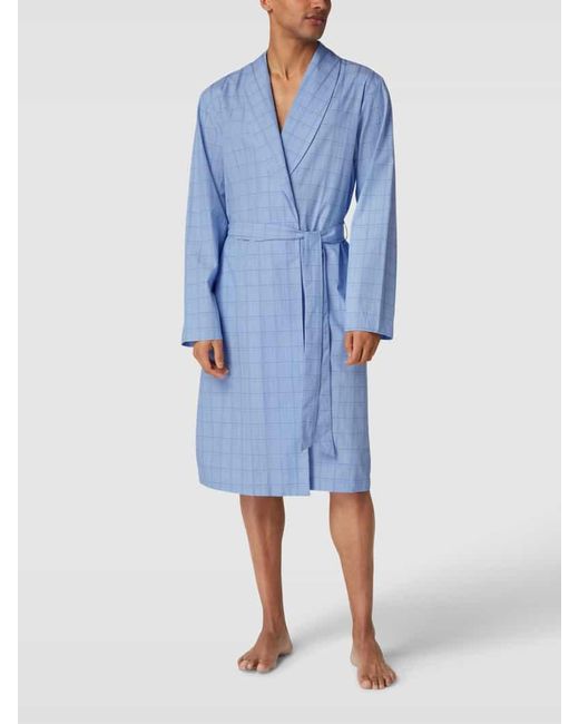 Hanro Bademantel Aus Reiner Baumwolle Mit Gitterkaro Modell 'Ian Robe' in Blue für Herren