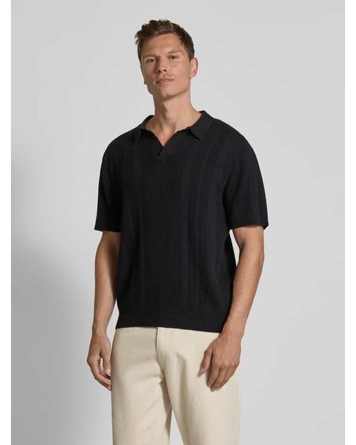 Lindbergh Oversized Poloshirt mit V-Ausschnitt in Black für Herren